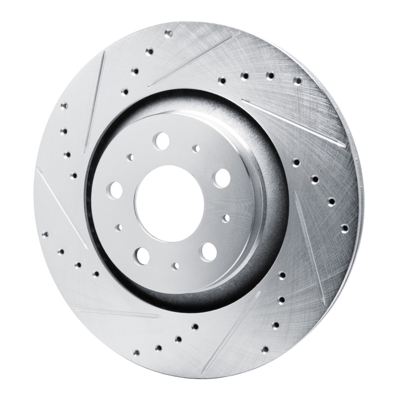 Tesla Model Y Brake Rotor (1) - Rear Left - R1 Concepts - Drilled & Slotted - Silver - `20-`25